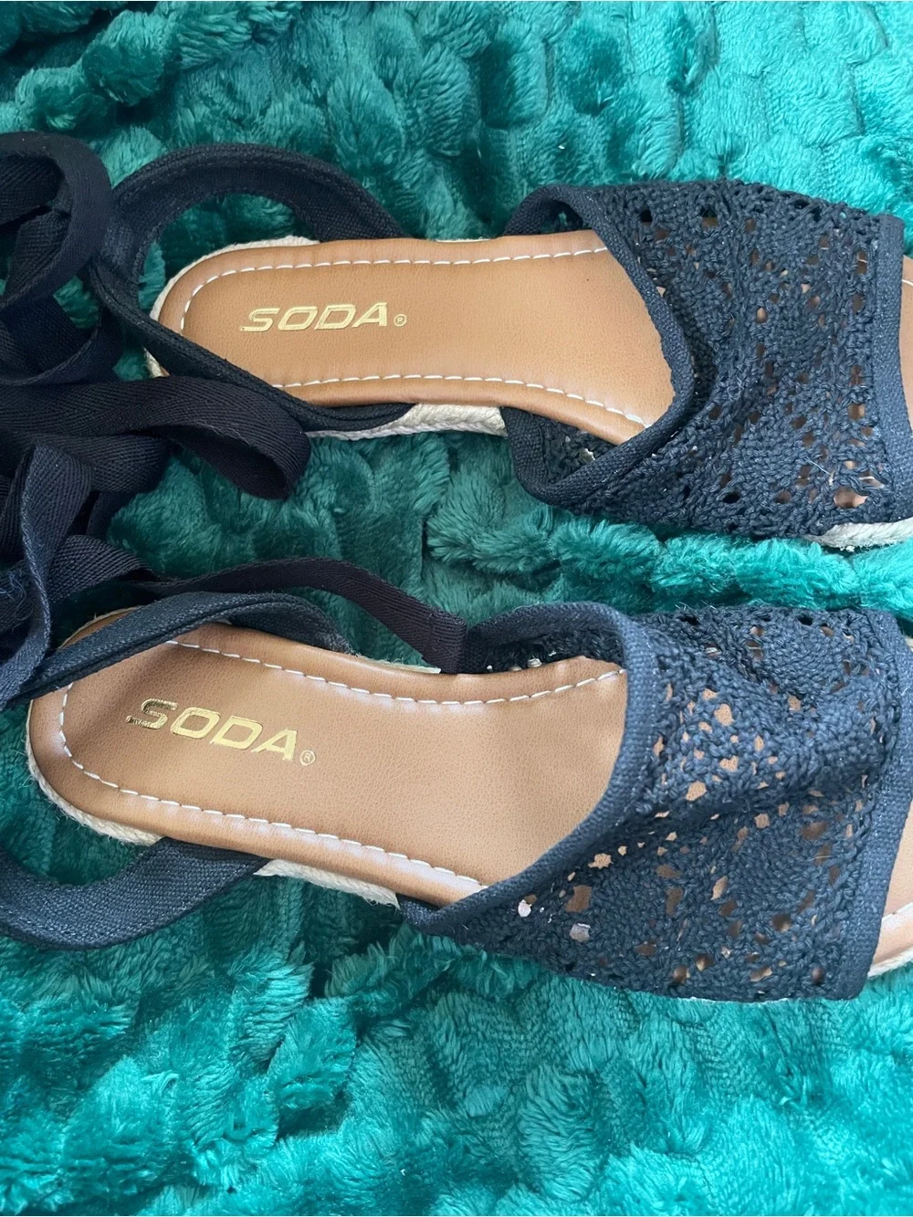 Soda Women's Black Crochet Espadrille Lace-Up Sandals size 6